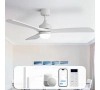 Sofucor Smart Ventilatore da Soffitto con Luce,Legno Massello, Alexa/APP | 132 cm, WiFi,Telecomando, DC, 3 Temperature di Colore, Timer, 6 Velocità per Camera da Letto