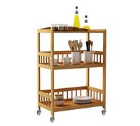 soges Carrelli da Portata, Carrello di Servizio Portavivande Cucina, Carrello Cucina Bambù, Con Route, Salvaspazio, Facile da Montare, Tre Strati per Cucina e Soggiorno