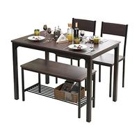 Soges Set da Tavolo da Pranzo per 4 Persone, Set da Tavolo da Cucina da 110 cm, 2 Sedie con Schienale, Panca per 2 Persone con Scaffale, Set di Mobili per Sala da pranzo e Ristorante