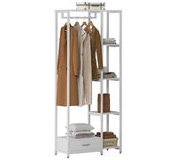 sogesfurniture - Appendiabiti in legno e metallo con 4 ripiani portaoggetti, cassetto portaoggetti inferiore, salvaspazio per camera da letto, ingresso, ufficio, bianco