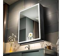 sogesfurniture Armadietto da bagno con specchio, con illuminazione, armadietto da bagno, pensile con anta a specchio, armadietto da parete con interruttore touch, 3 griglie, senza appannamento, 50 x