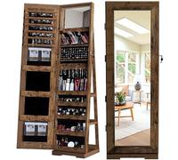 sogesfurniture Armadio per gioielli in legno con specchio a lunghezza intera, girevole a 360°, con serratura a chiave, con ripiano portaoggetti e ripiano portaoggetti