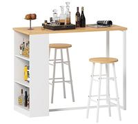 sogesfurniture BHEU-GCBG1022 - Tavolo da bar da cucina, tavolo da bistrò, tavolo da pranzo con struttura in metallo bianco e ripiano portaoggetti a 3 ripiani, per esporre bevande