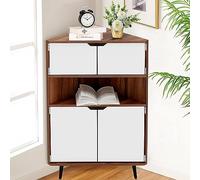 sogesfurniture Libreria ad angolo con ripiano aperto e 2 ante, in legno, libreria autoportante, per casa e ufficio