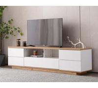 sogesfurniture Mobile TV, supporto per TV, con venature in legno, basso per TV, tavolo TV con 5 ante, 2 scomparti aperti, armadietto per soggiorno, camera da letto, 180 x 38 x 46 cm