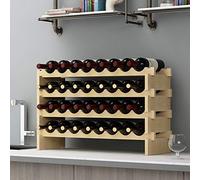 sogesfurniture Portabottiglie di Vino,Portabottiglie a 4 Piani Portabottiglie 32 Portabottiglie, Portabottiglie in Legno massello Naturale per Bar Cucina Domestica BHEU-BY-WS4832M
