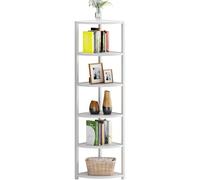 sogesfurniture Scaffalatura angolare, libreria con 6 ripiani, scala, scaffalatura per piante, per soggiorno, camera da letto, ufficio, 34 x 34 x 165 cm, colore bianco