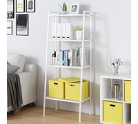 sogesfurniture Scaffale a Scala, Libreria Scaffale con 4 Ripiani, Scaffale Decorativo con Struttura in Metallo, per Soggiorno, Camera da Letto, Cucina, 60x36x147cm, Bianco BHEU-LXH-TJ60W