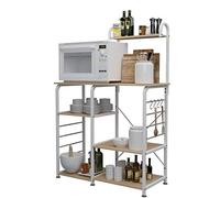 sogesfurniture Scaffale per Cucina in Acciaio Legno, 3 +4 Ripiani Carrello da Cucina per Microonde Forno, Scaffalature Organizzatore Salvaspazio, 90x42x130cm, Acero 172-MP-BH