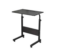 sogesfurniture Scrivania Mobile PC per Studio o Lavoro, Tavolino Laptop 60x40cm a Casa o Ufficio con 4 Ruote Mobili, Altezza Regolabile 71-90cm, Portatile Tavolo Laptop Notebook PC, Nero 05#3-60BK-BH