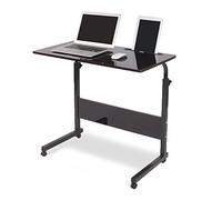 sogesfurniture Scrivania Mobile PC per Studio o Lavoro, Tavolino Laptop 80x40cm a Casa o Ufficio con 4 Ruote Mobili, Altezza Regolabile 71-90cm, Portatile Tavolo Laptop Notebook PC, Nero 05#3-80OK-BH