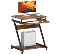 sogesfurniture Scrivania mobile per computer a forma di Z, salvaspazio per PC portatile, tavolo da ufficio con 4 ruote, estraibile, colore marrone vintage