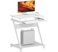 sogesfurniture Scrivania mobile per computer portatile a forma di Z, salvaspazio, tavolo da ufficio con 4 ruote, estraibile, colore: bianco