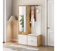 sogesfurniture Set appendiabiti con specchio, 2 ganci appendiabiti, asta allungabile, scarpiera, guardaroba con 2 cassetti, per corridoio e ingresso, 100 x 38 x 180 cm