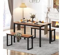 sogesfurniture Set da pranzo da 3 pezzi, con tavolo da pranzo 100 x 60 x 73,7 cm, 2 panche in metallo rettangolare, tavolo da cucina per soggiorno, sala da pranzo, marrone vintage