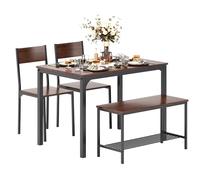 sogesfurniture Set di 4 pezzi per sala da pranzo, tavolo da pranzo con panchine per 4 persone, tavolo e 2 sedie e panche, marrone