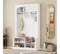 sogesfurniture Set di appendiabiti, corridoio con scaffalatura, 3 ganci appendiabiti, scarpiera aperto, portaoggetti rettangolare e scaffali per corridoio, ingresso, bianco