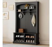 sogesfurniture Set di appendiabiti da corridoio con scaffalatura, 3 ganci appendiabiti, portascarpe aperto, portaoggetti rettangolare e scaffali, per corridoio, ingresso, colore nero