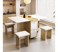 sogesfurniture Set tavolo da pranzo con tavolo da pranzo pieghevole 120 x 80 x 75 cm, 4 sedie da pranzo, tavolo da pranzo allungabile multifunzionale per sala da pranzo, soggiorno (bianco e quercia)