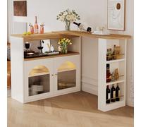 sogesfurniture Tavolo da bar allungabile con ampio spazio di archiviazione, tavolo da bistrot con tavolo girevole, 3 ripiani, 138-193 x 39 x 105 cm