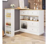 sogesfurniture Tavolo da bar allungabile con ampio spazio di archiviazione, tavolo da bistrot con tavolo girevole, 3 ripiani, 125-181 x 39 x 104,5 cm, bianco