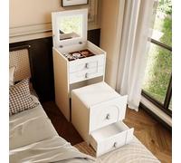 sogesfurniture Tavolo da toeletta con sgabello per trucco, tavolo da trucco compatto con specchio e illuminazione a LED, comodino multifunzionale, sgabello con cassetti, per soggiorno, camera da letto