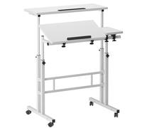 sogesfurniture Tavolo per computer portatile regolabile in altezza, con ruote, scrivania mobile, tavolo per PC portatile, supporto per computer portatile, per casa e ufficio, bianco
