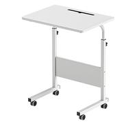 sogesfurniture Tavolo per computer portatile regolabile in altezza, con slot per tablet, 60 x 40 cm, tavolo per divano, tavolino con ruote, bianco