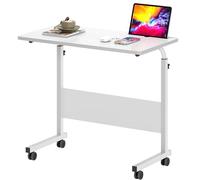 sogesfurniture Tavolo per computer portatile regolabile in altezza, con slot per tablet, 80 x 40 cm, tavolo per divano, tavolino con ruote, bianco