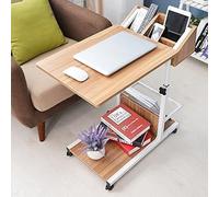 sogesfurniture Tavolo per computer portatile regolabile in altezza, tavolino mobile da divano, tavolo con ruote, spazio di archiviazione, per camera da letto, soggiorno, 50 x 40 x 55 - 80 cm, rovere