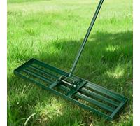 SogesGame Rastrello livellatore per prato con manico regolabile da 200 cm, grande rastrello per prato, per cortile, giardino, campo da golf, raschietto per prato, 106 x 25 x 200 cm