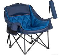 SogesGame Sedia da campeggio pieghevole oversize imbottita con poggiatesta, sedia pieghevole per esterni, con portabevande e rete di stoccaggio, sedia da pesca portatile da giardino, spiaggia (blu +