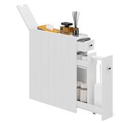 SogesHome Armadietto da bagno con cassetto, 2 ripiani, porta scorrevole con ruote, 14 x 50 x 58 cm (FBM03WH)