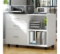 SogesHome Armadietto da ufficio, in legno, con 3 cassetti e 2 ripiani aperti per formato A4, legale, formato letter, 80 x 40 x 63 cm