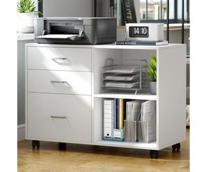 SogesHome Armadietto da ufficio, in legno, con 3 cassetti e 2 ripiani aperti per formato A4, legale, formato letter, 80 x 40 x 63 cm