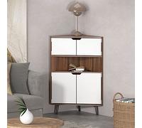 SogesHome Armadio Angolare da Parete in Legno Angolo di Stoccaggio Libreria Display da Tavolo con Ante e Scaffali Aperti per Piccoli Luoghi Soggiorno