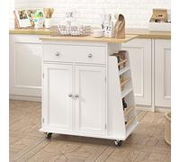 SogesHome carrello da cucina con maniglia per asciugamani, 3 ripiani portaspezie, 2 cassetti e armadio a 2 ante, dispensa con ruote bloccabili