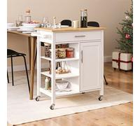 SogesHome Carrello da Cucina Mobile per Isole - Carrello Portata su Scooter Con Grande Cassetto, 3 Ripiani e Armadio Con Porta e 2 Ripiani Interni per Conservazione, 80