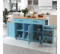 SogesHome Carrello da cucina su ruote, tavolo da pranzo mobile, isole da pranzo, carrello da servizio, credenza con piano pieghevole, 2 cassetti, 6 stanze con porte, isola della cucina su 5 ruote