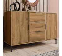 SogesHome Cassettiera a buffet con 2 ante e 3 cassetti, 120 x 40 x 76 cm, in rovere scuro, ripiano regolabile, per camera da letto e tutti gli spazi abitativi