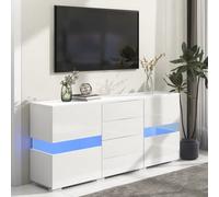 SogesHome Credenza lucida, credenza bianca con 16 colori, luci a LED per sala da pranzo, soggiorno, 140 x 35 x 72 cm