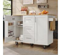SogesHome Grande carrello da cucina mobile con piano di lavoro pieghevole, ruote, cassetti e portasciugamani, bianco