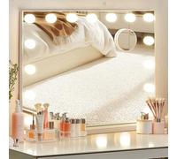 SogesHome Hollywood Specchio da trucco con illuminazione a 3 colori, interruttore touch, ingrandimento 5x, porta USB, montaggio a parete e da tavolo, 58x46 cm, bianco