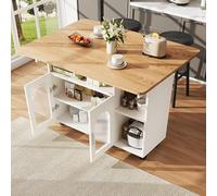 SogesHome Isola della cucina mobile su 4 ruote, grande armadio da cucina, carrello da portata con piano di lavoro pieghevole, 2 ante per sala da pranzo, cucina, bianco
