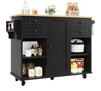 SogesHome Isola della cucina mobile su 5 ruote, grande carrello da cucina con 4 cassetti, scaffale, armadio per sala da pranzo, cucina 127 × 46 × 91,5 cm
