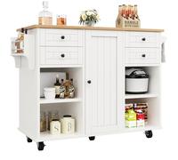 SogesHome Isola della cucina mobile su 5 ruote, grande carrello da cucina con 4 cassetti, scaffale, armadio per sala da pranzo, cucina 127 × 46 × 91,5 cm