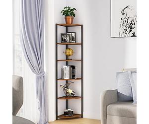SogesHome Scaffale angolare a 6 ripiani in legno industriale per cucina, soggiorno, camera da letto, piccoli spazi