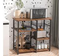SogesHome Scaffale da Cucina, 3 +4 Supporto per Forno a Microonde con Ripiani, Mobile Cucina salvaspazio con cesti in Filo Metallico, 90 * 40 * 83 cm, Marrone Vintage W5S-FG-Sh