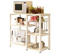 SogesHome Scaffale da Cucina, 3 +4 Supporto per Forno a Microonde con Ripiani, Mobile Cucina salvaspazio con cesti in Filo Metallico, 90 * 40 * 83 cm, Acero Bianco W5S-MO-Sh