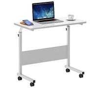 SogesHome Schrebitisch Steh Stand Tavolo Tavolo da Computer Tavolo per Computer Portatile Tavolo con Ruote per Letto Divano Ospedale Infermieristica Lettura Cibo, 80 x 40 cm, Bianco